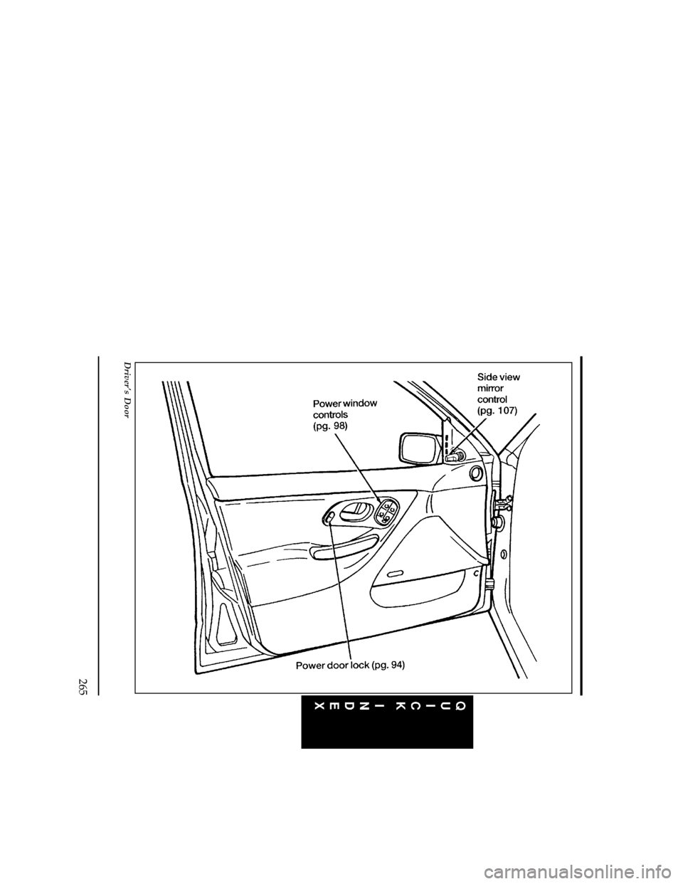 FORD CONTOUR 1996 2.G Owners Manual 265
[QI01200(O )05/95]
33-1/2 pica
art:0001158-D
Drivers Door
File:cdqio.ex
Update:Thu Jan 25 12:27:36 1996 