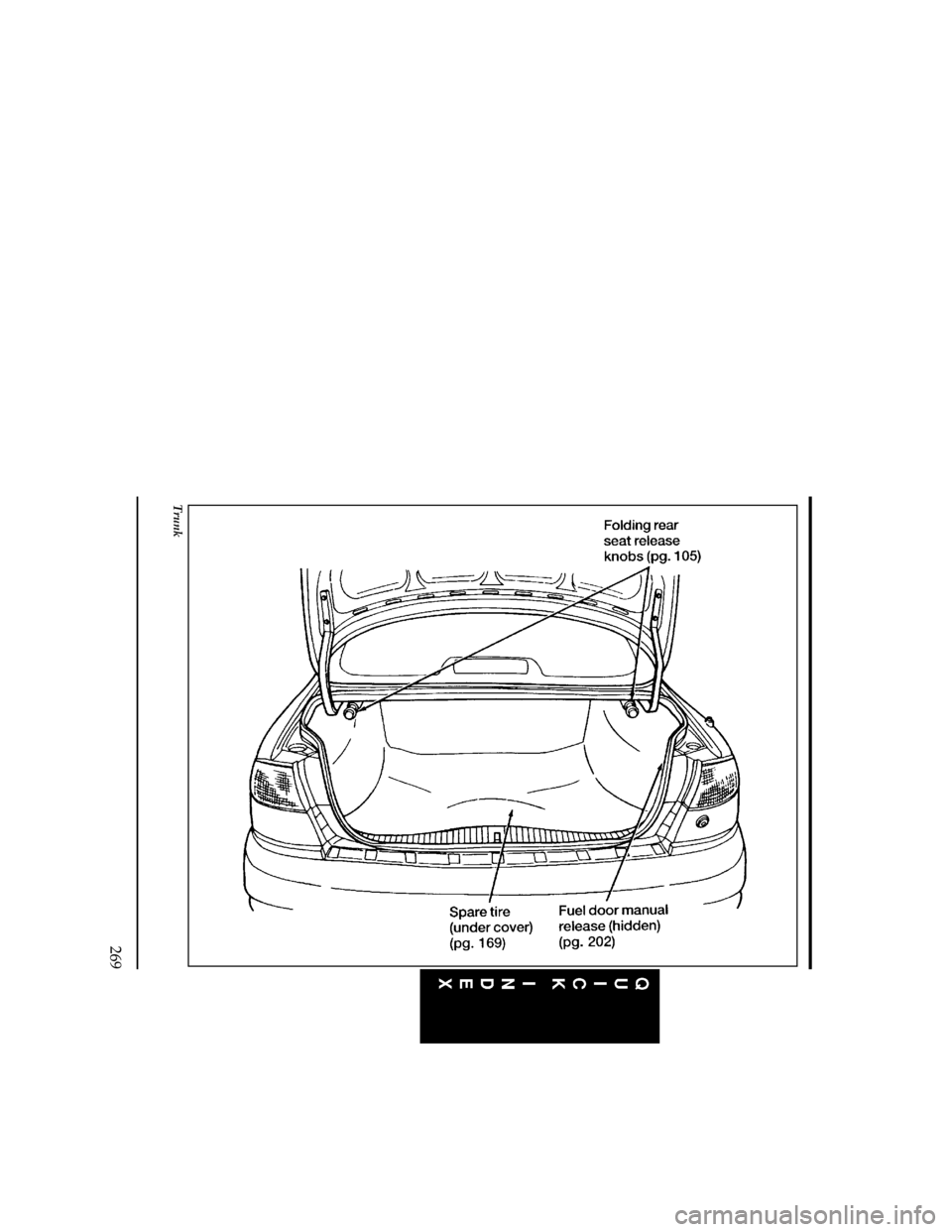 FORD CONTOUR 1996 2.G Owners Manual 269
[QI01800(O )05/95]
33-1/2 pica
art:0001161-D
Trunk
File:cdqio.ex
Update:Thu Jan 25 12:27:36 1996 