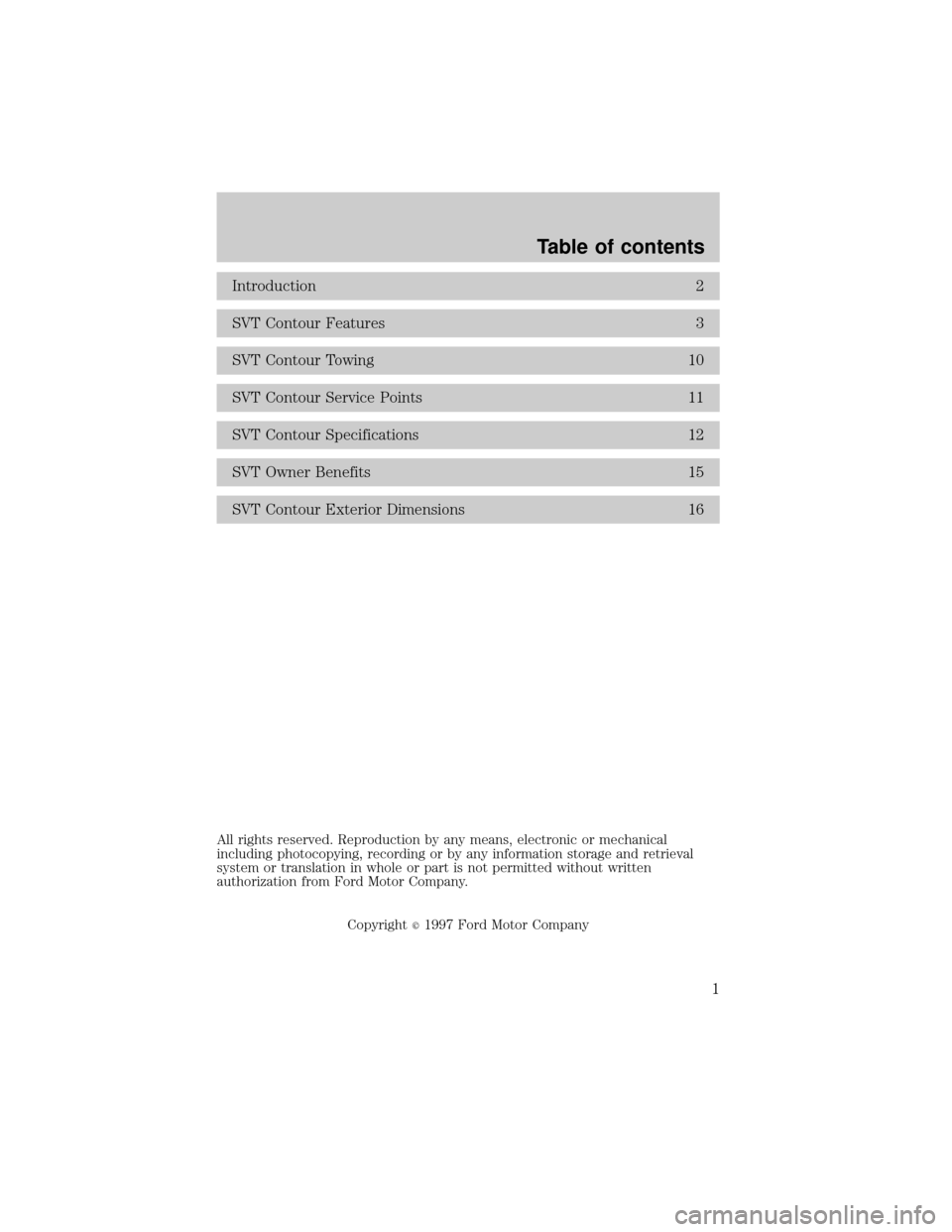 FORD CONTOUR 1998 2.G SVT Supplement Manual 