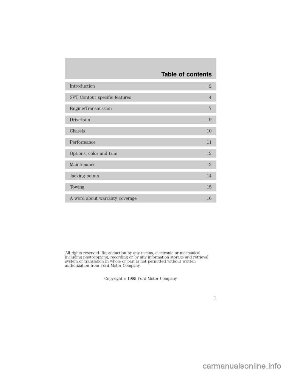 FORD CONTOUR 2000 2.G SVT Supplement Manual 