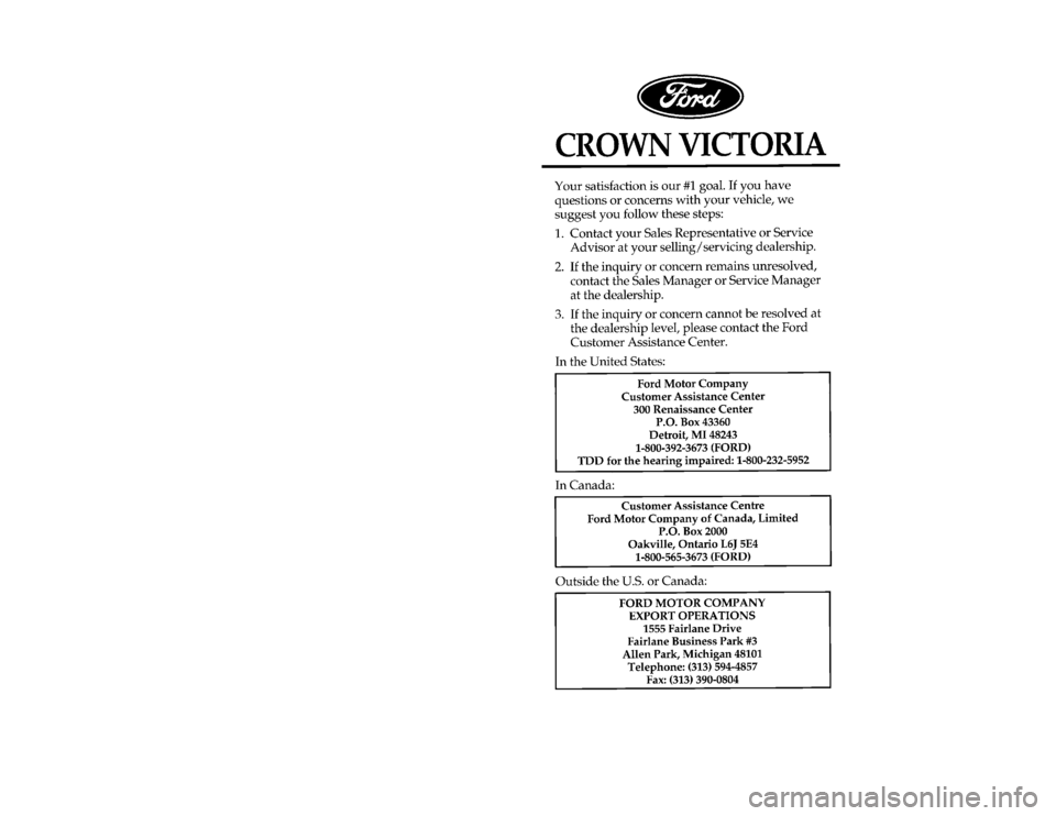 FORD CROWN VICTORIA 1996 1.G Owners Manual 