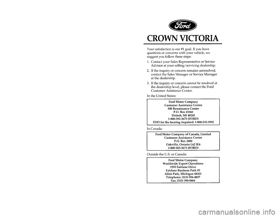 FORD CROWN VICTORIA 1997 1.G Owners Manual 