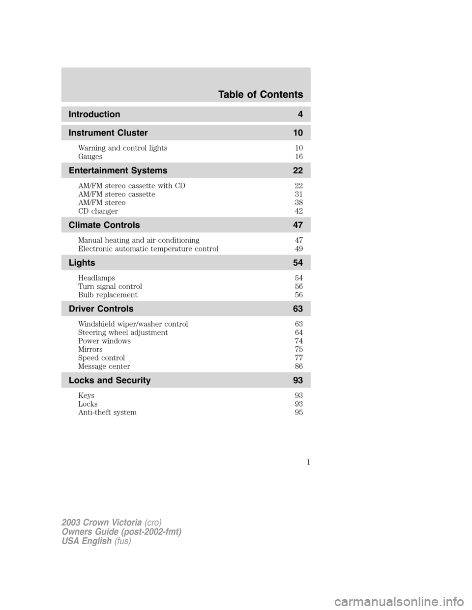 FORD CROWN VICTORIA 2003 2.G Owners Manual 