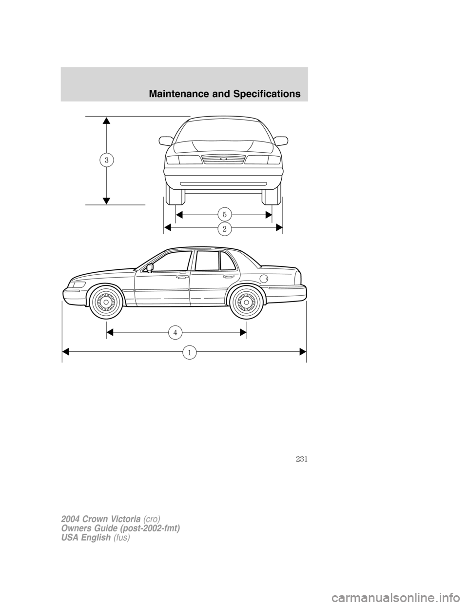 FORD CROWN VICTORIA 2004 2.G Owners Manual 1
4
2004 Crown Victoria(cro)
Owners Guide (post-2002-fmt)
USA English(fus)
Maintenance and Specifications
231 FORD CROWN VICTORIA 2004 2.G Owners Manual 1
4
2004 Crown Victoria(cro)
Owners Guide (post-2002-fmt)
USA English(fus)
Maintenance and Specifications
231