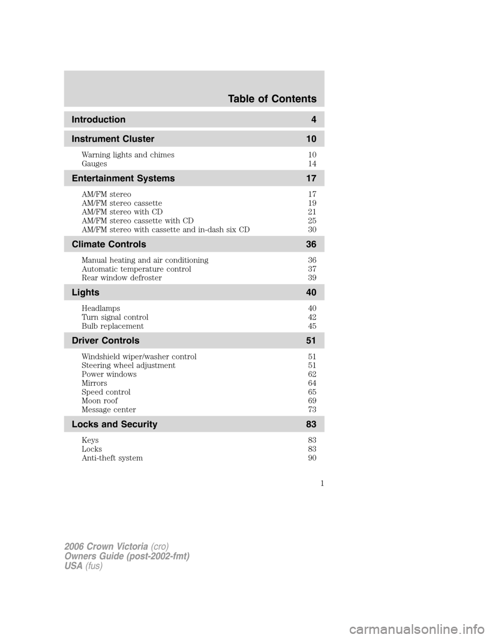 FORD CROWN VICTORIA 2006 2.G Owners Manual 