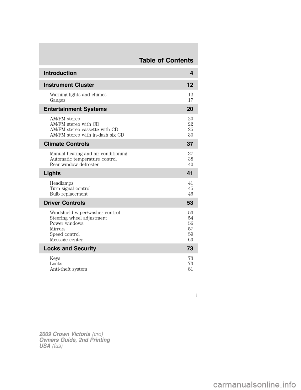 FORD CROWN VICTORIA 2009 2.G Owners Manual 