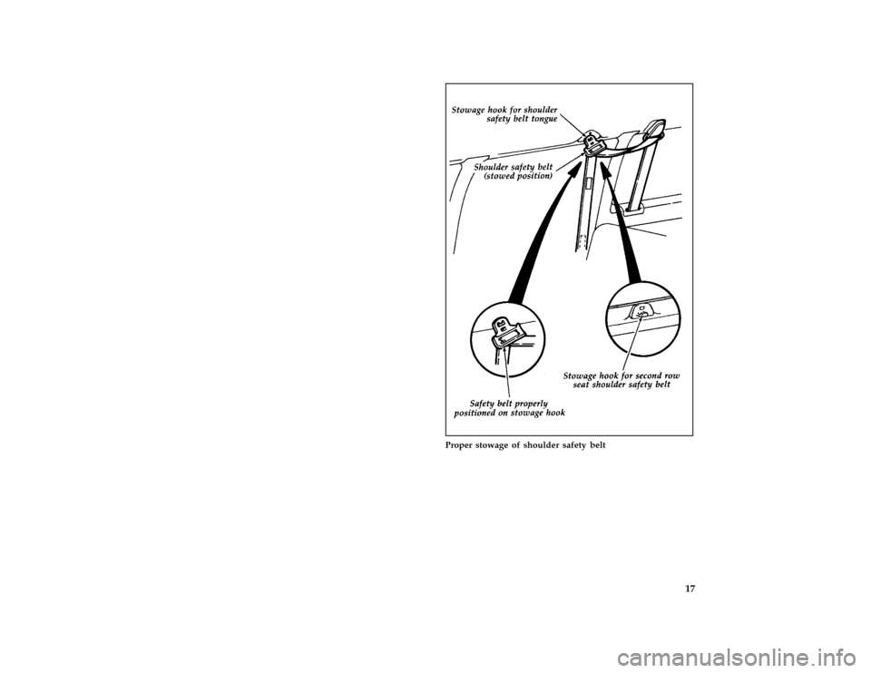 FORD E SERIES 1996 4.G User Guide 17 [SR04701( E )03/93]
three fourths page art:0020854-B
Proper stowage of shoulder safety belt
File:03ltsre.ex
Update:Wed Apr 17 08:51:22 1996 