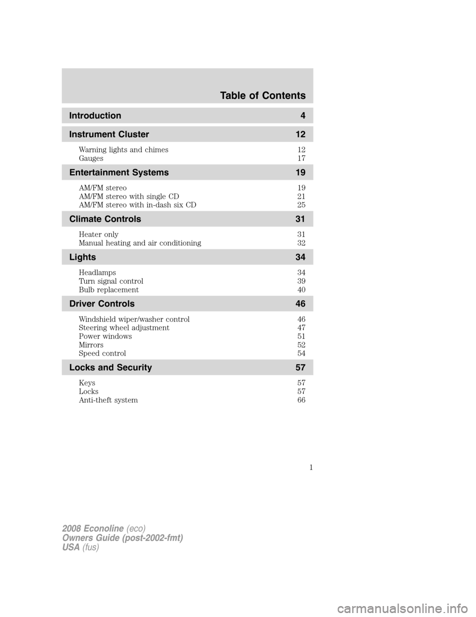 FORD E SERIES 2008 4.G Owners Manual 