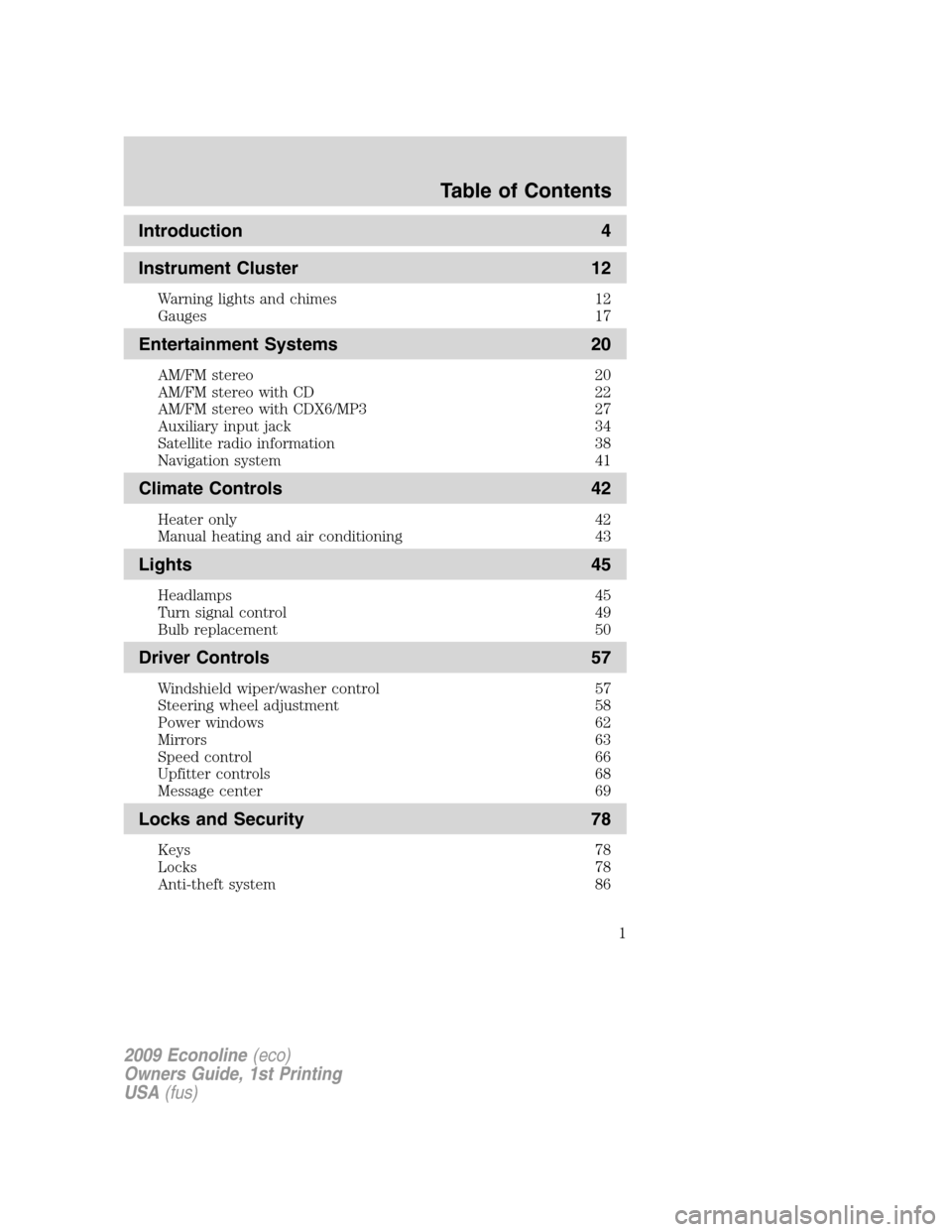 FORD E SERIES 2009 4.G Owners Manual 