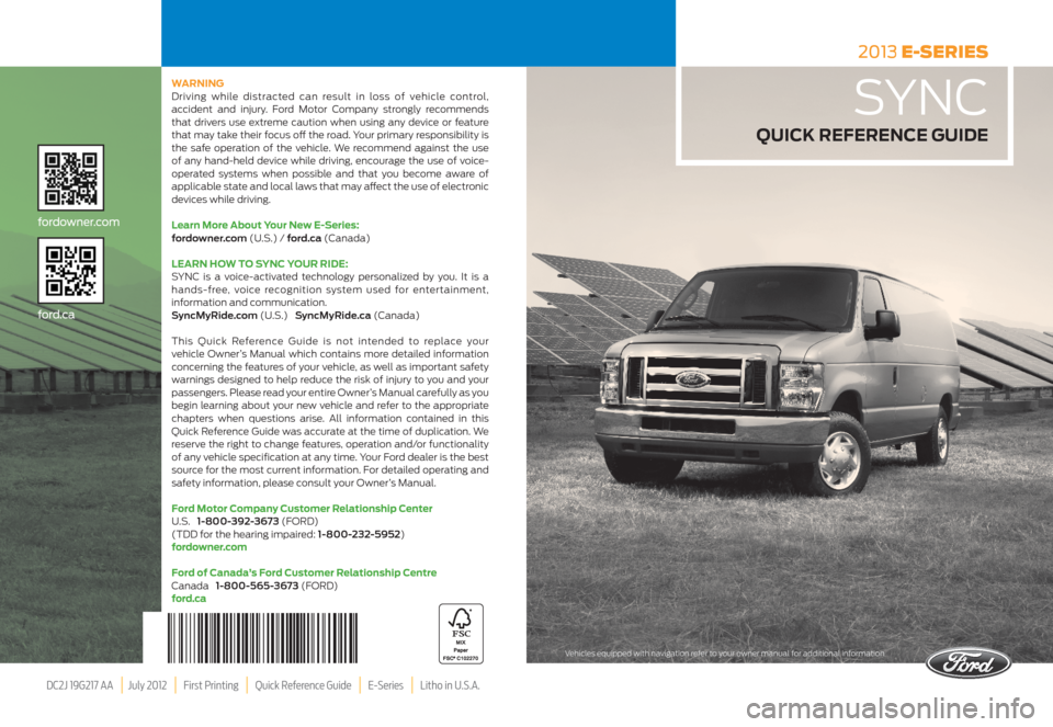 FORD E SERIES 2013 4.G Quick Reference Guide 