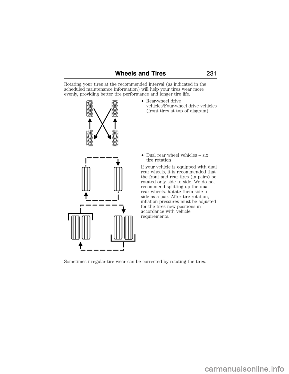 FORD E SERIES 2015 4.G Owners Manual Rotating your tires at the recommended interval (as indicated in the
scheduled maintenance information) will help your tires wear more
evenly, providing better tire performance and longer tire life.
â FORD E SERIES 2015 4.G Owners Manual Rotating your tires at the recommended interval (as indicated in the
scheduled maintenance information) will help your tires wear more
evenly, providing better tire performance and longer tire life.
â