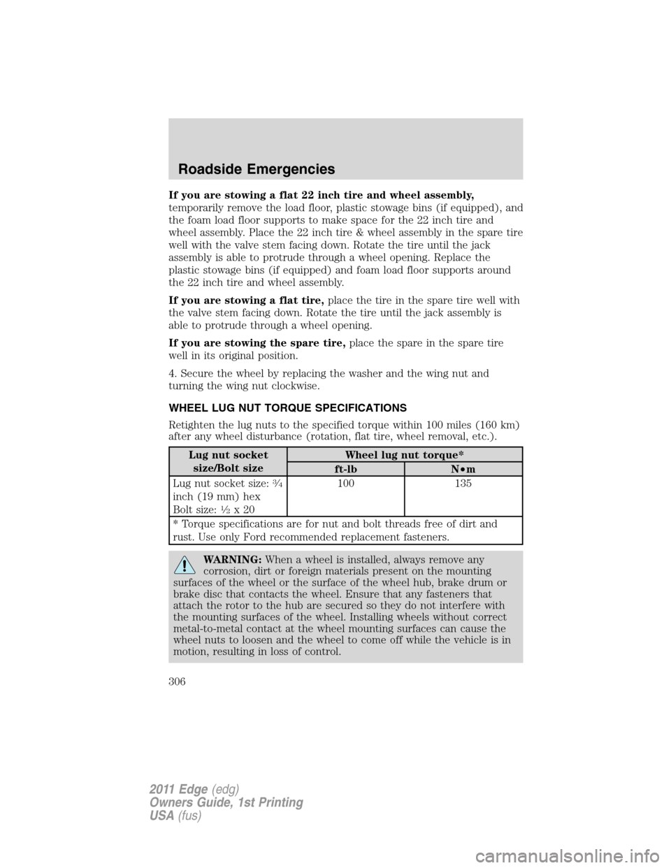 FORD EDGE 2011 1.G Owners Manual FORD EDGE 2011 1.G Owners Manual, Page 306