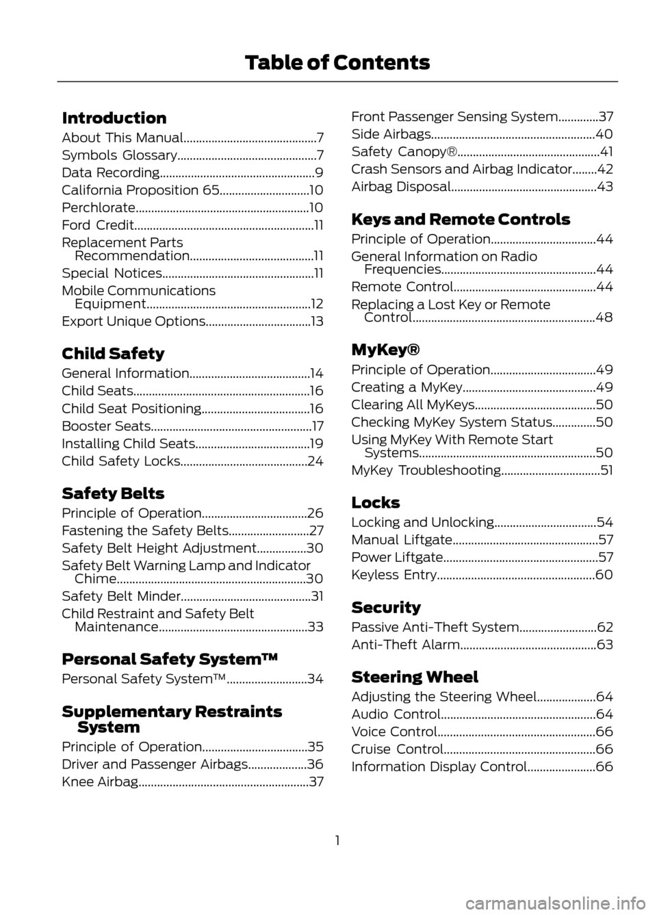 FORD ESCAPE 2013 3.G Owners Manual Introduction
About This Manual...........................................7
Symbols Glossary.............................................7
Data Recording................................................