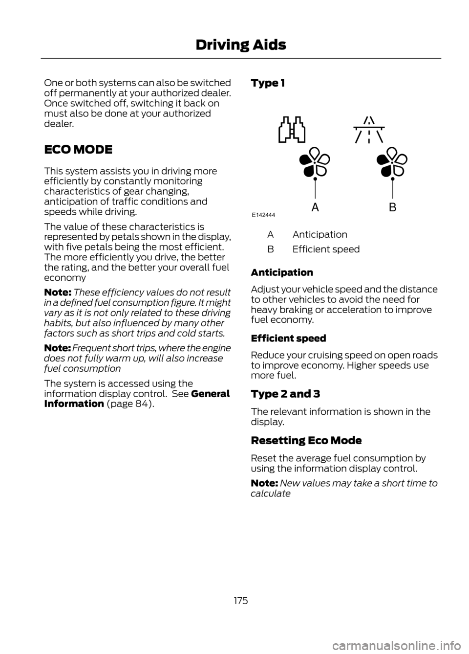 FORD ESCAPE 2013 3.G Owners Manual One or both systems can also be switched
off permanently at your authorized dealer.
Once switched off, switching it back on
must also be done at your authorized
dealer.
ECO MODE
This system assists yo FORD ESCAPE 2013 3.G Owners Manual One or both systems can also be switched
off permanently at your authorized dealer.
Once switched off, switching it back on
must also be done at your authorized
dealer.
ECO MODE
This system assists yo
