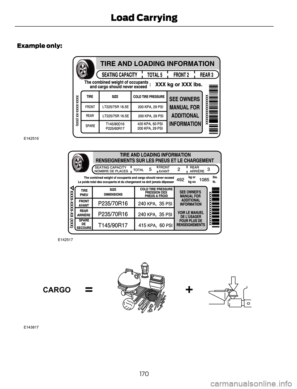 FORD ESCAPE 2014 3.G Owners Manual Example only:
E142516
E142517
E143817
CARGO
170
Load Carrying FORD ESCAPE 2014 3.G Owners Manual Example only:
E142516
E142517
E143817
CARGO
170
Load Carrying