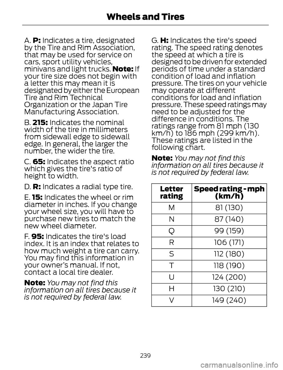 FORD ESCAPE 2014 3.G Owners Manual A.P: Indicates a tire, designated
by the Tire and Rim Association,
that may be used for service on
cars, sport utility vehicles,
minivans and light trucks.Note: If
your tire size does not begin with
a FORD ESCAPE 2014 3.G Owners Manual A.P: Indicates a tire, designated
by the Tire and Rim Association,
that may be used for service on
cars, sport utility vehicles,
minivans and light trucks.Note: If
your tire size does not begin with
a