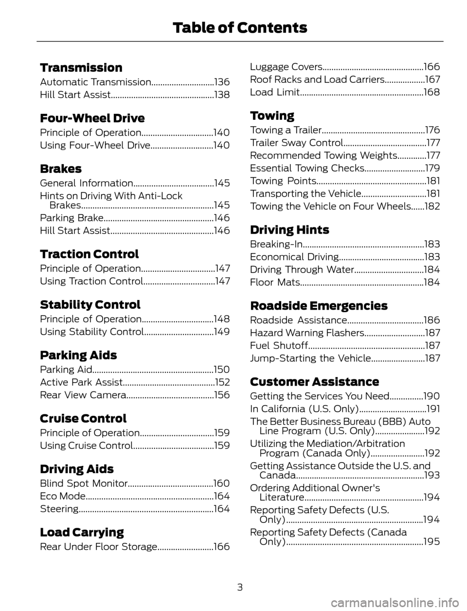 FORD ESCAPE 2014 3.G Owners Manual Transmission
Automatic Transmission............................136
Hill Start Assist..............................................138
Four-Wheel Drive
Principle of Operation........................... FORD ESCAPE 2014 3.G Owners Manual Transmission
Automatic Transmission............................136
Hill Start Assist..............................................138
Four-Wheel Drive
Principle of Operation...........................