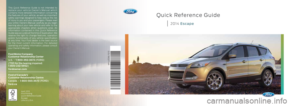 FORD ESCAPE 2014 3.G Quick Reference Guide 