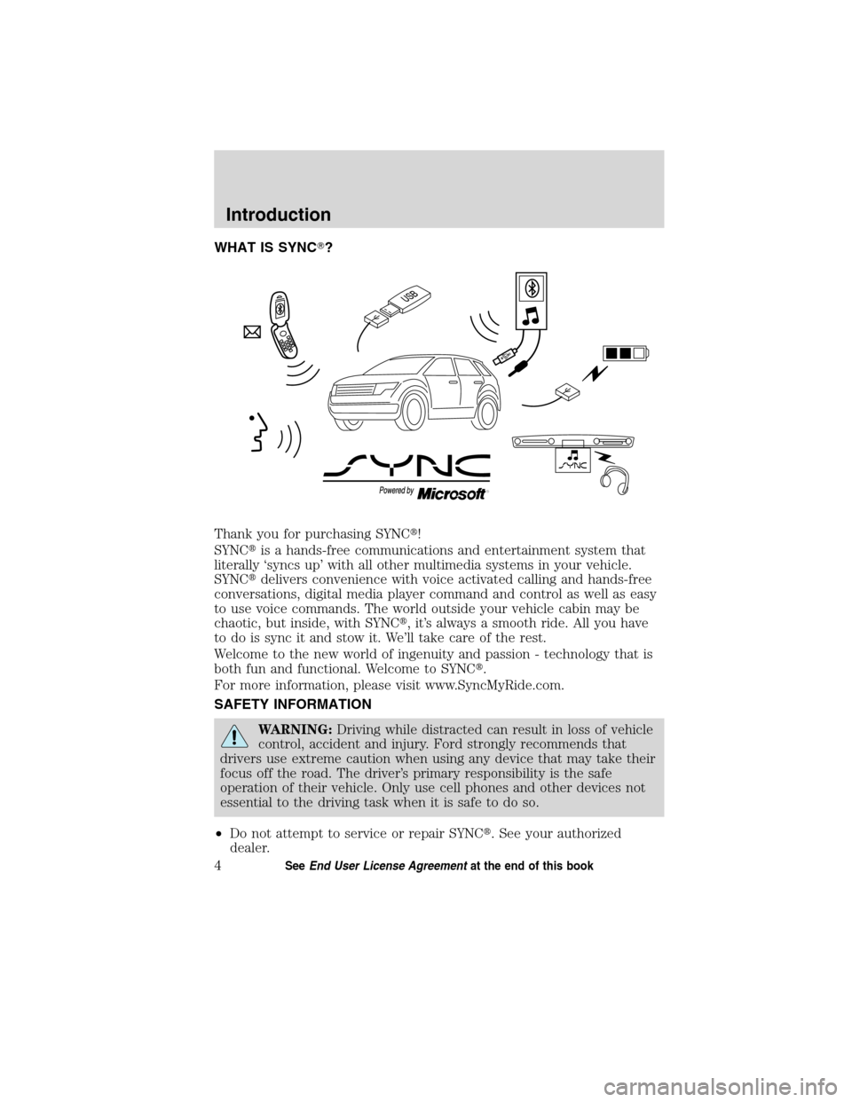 FORD ESCAPE HYBRID 2010 2.G Quick Reference Guide WHAT IS SYNC?
Thank you for purchasing SYNC!
SYNCis a hands-free communications and entertainment system that
literally ‘syncs up’ with all other multimedia systems in your vehicle.
SYNCdelive