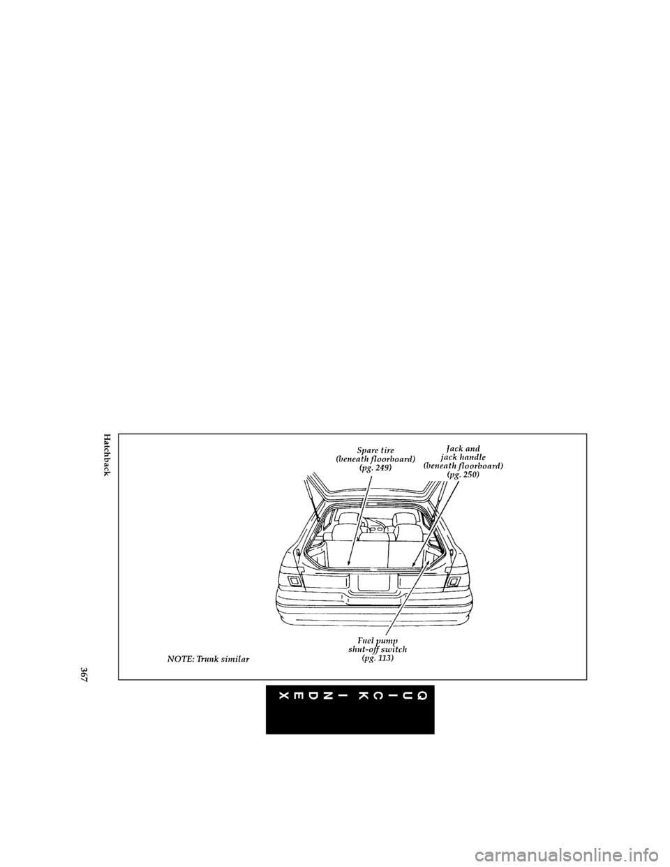 FORD ESCORT 1996 7.G Owners Manual 367 [QI02100(E )06/94]
full page art:0070253-A
Hatchback
File:16ctqie.ex
Update:Mon Sep 25 16:58:31 1995 