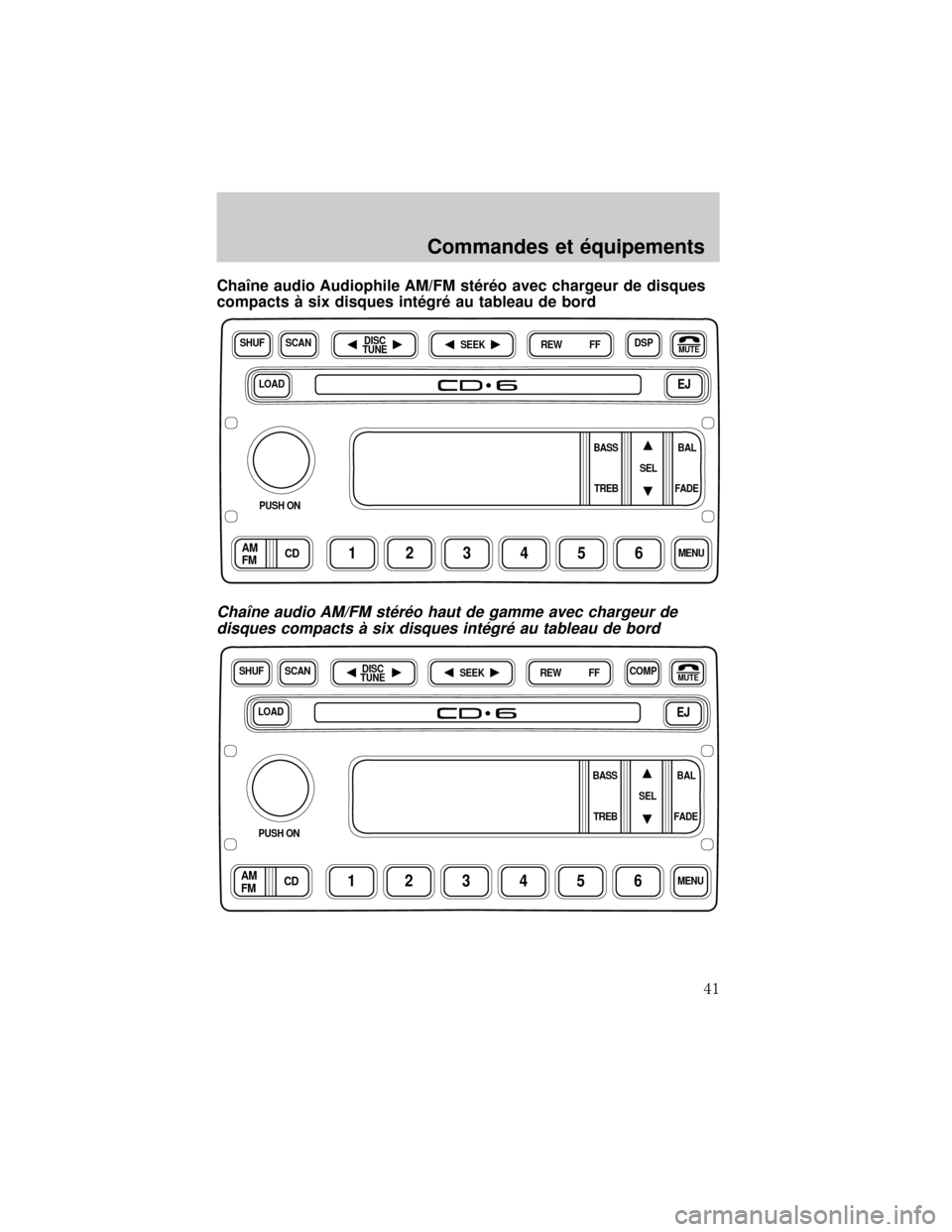 FORD EXCURSION 2001 1.G Service Manual ChaÜne audio Audiophile AM/FM st×r×o avec chargeur de disques
compacts ° six disques int×gr× au tableau de bord
ChaÜne audio AM/FM st×r×o haut de gamme avec chargeur de
disques compacts ° si FORD EXCURSION 2001 1.G Service Manual ChaÜne audio Audiophile AM/FM st×r×o avec chargeur de disques
compacts ° six disques int×gr× au tableau de bord
ChaÜne audio AM/FM st×r×o haut de gamme avec chargeur de
disques compacts ° si
