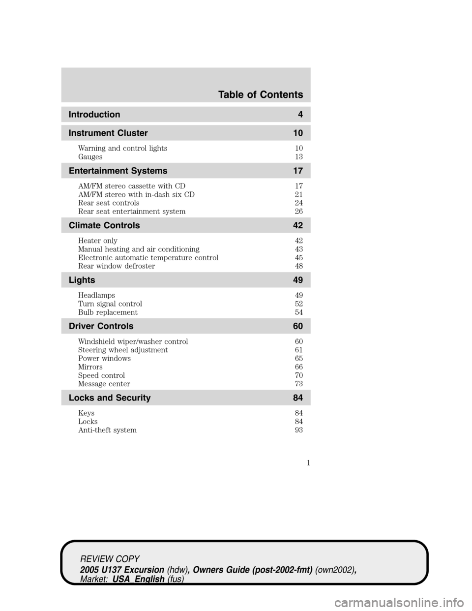 FORD EXCURSION 2005 1.G Owners Manual 