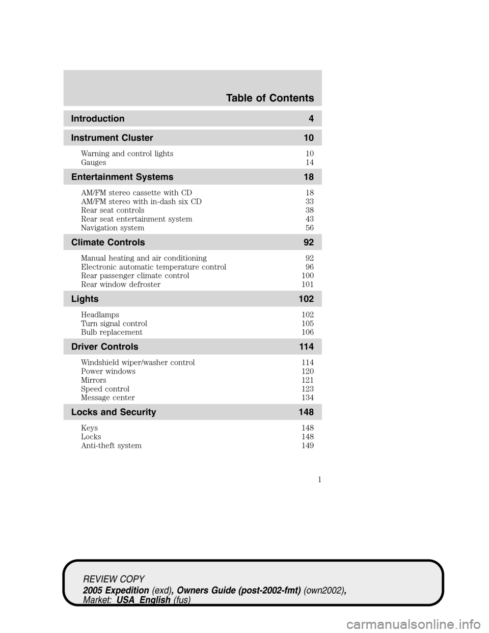 FORD EXPEDITION 2005 2.G Owners Manual 