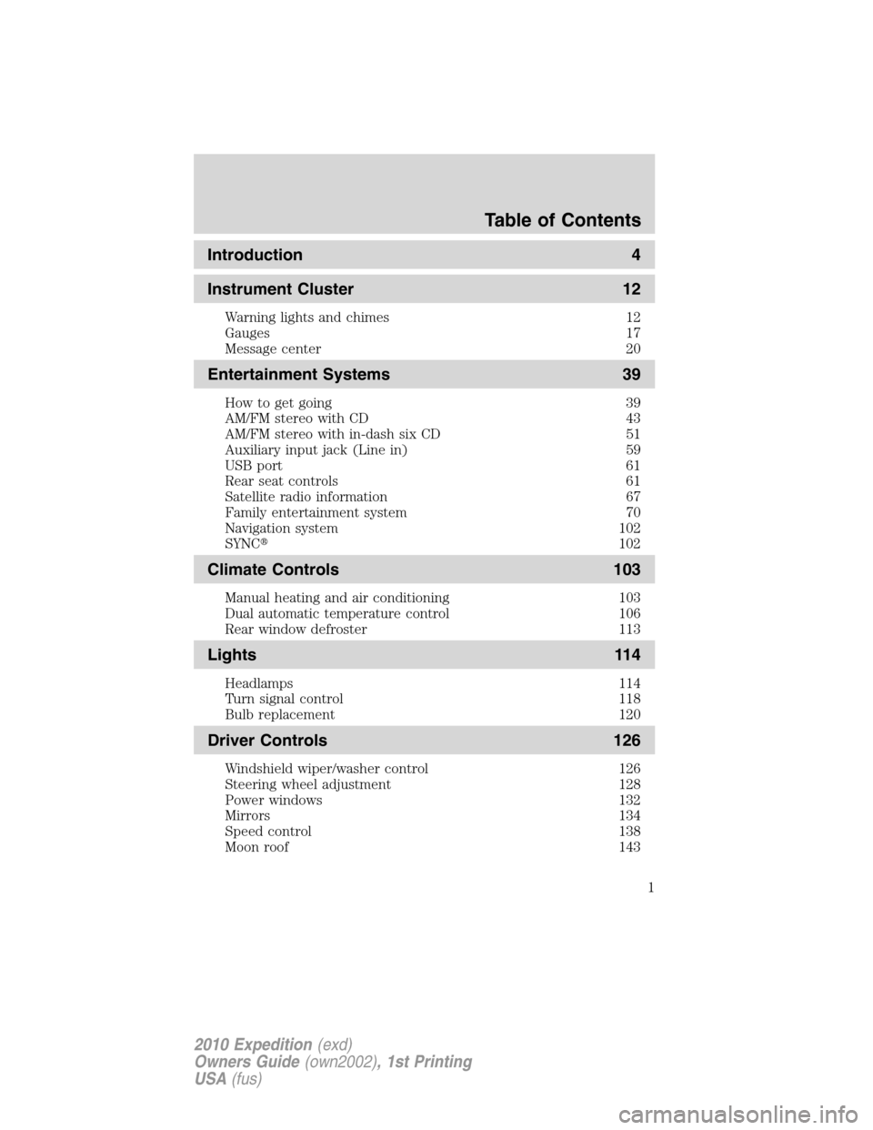 FORD EXPEDITION 2010 3.G Owners Manual 