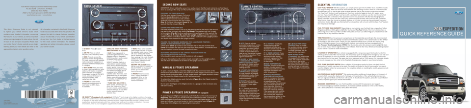 FORD EXPEDITION 2012 3.G Quick Reference Guide 