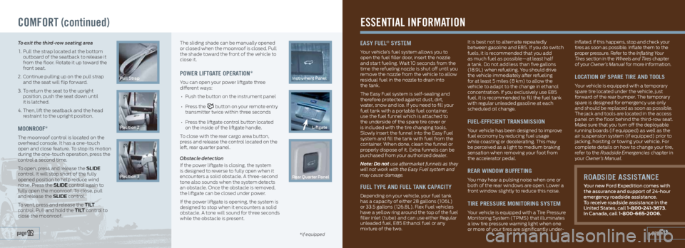 FORD EXPEDITION 2014 3.G Quick Reference Guide COMFORT (continued) 
Pull Strap
Position 2
Position 3
instrument Panel
Liftgate 
Rear Quarter Panel
The sliding shade can be manually opened 
or closed when the moonroof is closed. Pull 
the shade tow