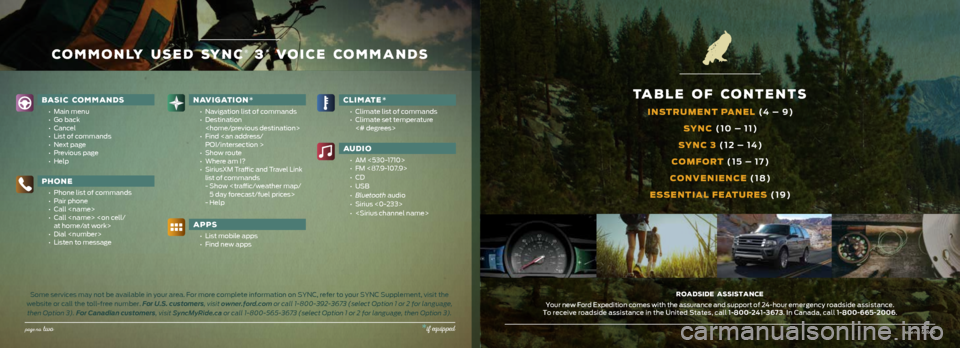 FORD EXPEDITION 2016 3.G Quick Reference Guide page no. thre e
BASIC COMMANDS
• Main menu
• Go back
• Cancel
• List of commands
• Next page
• Previous page
• Help
NAVIGATION *
• Navigation list of commands
• FORD EXPEDITION 2016 3.G Quick Reference Guide page no. thre e
BASIC COMMANDS
• Main menu
• Go back
• Cancel
• List of commands
• Next page
• Previous page
• Help
NAVIGATION *
• Navigation list of commands
•