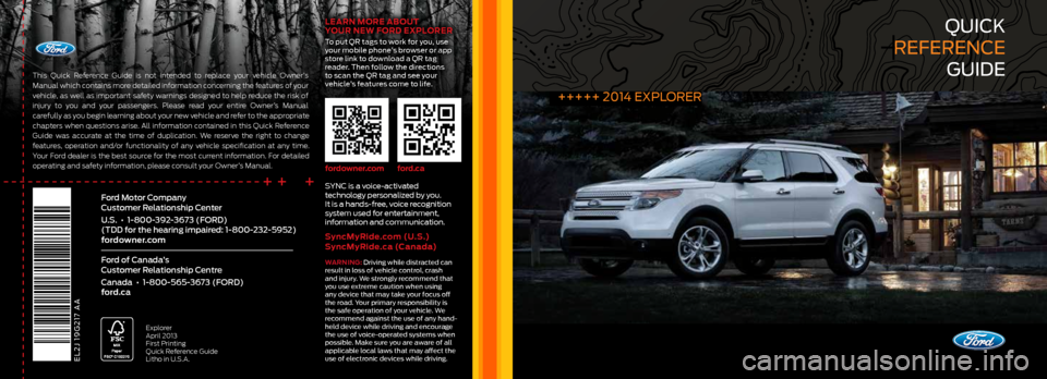FORD EXPLORER 2014 5.G Quick Reference Guide 