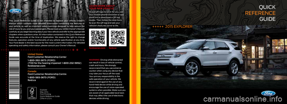 FORD EXPLORER 2015 5.G Quick Reference Guide 