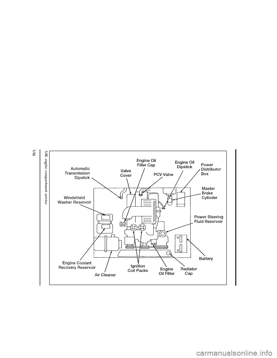 FORD EXPLORER 1996 2.G Owners Manual 338
[SV05650( X)09/95]
full page art:0090135-C
5.0L engine compartment service
File:15unsvx.ex
Update:Thu Feb 29 09:20:34 1996 