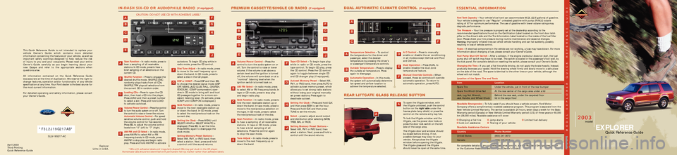 FORD EXPLORER 2003 3.G Quick Reference Guide 