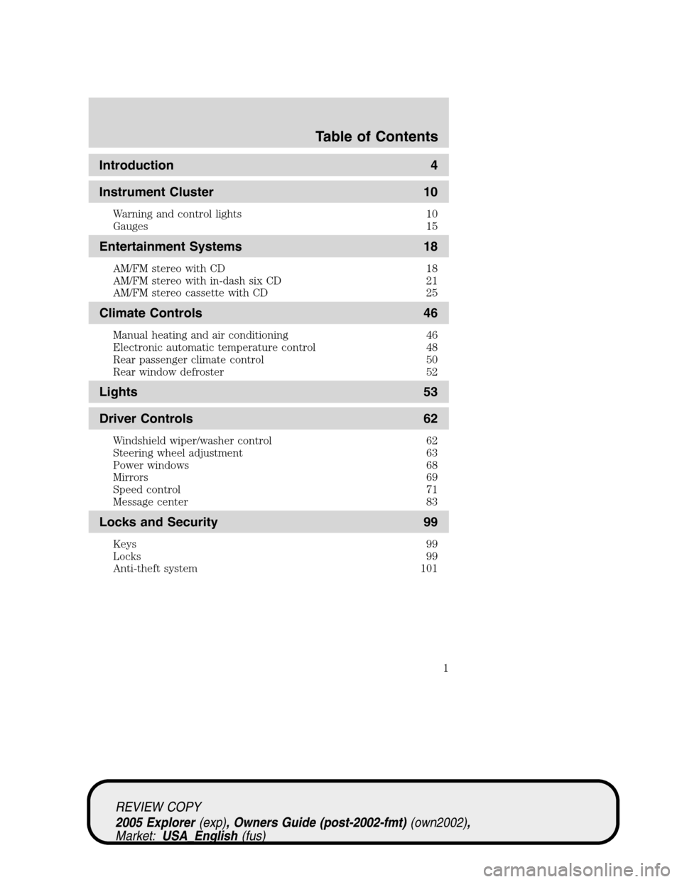 FORD EXPLORER 2005 3.G Owners Manual 