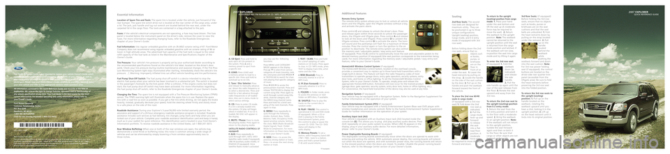 FORD EXPLORER 2007 4.G Quick Reference Guide 