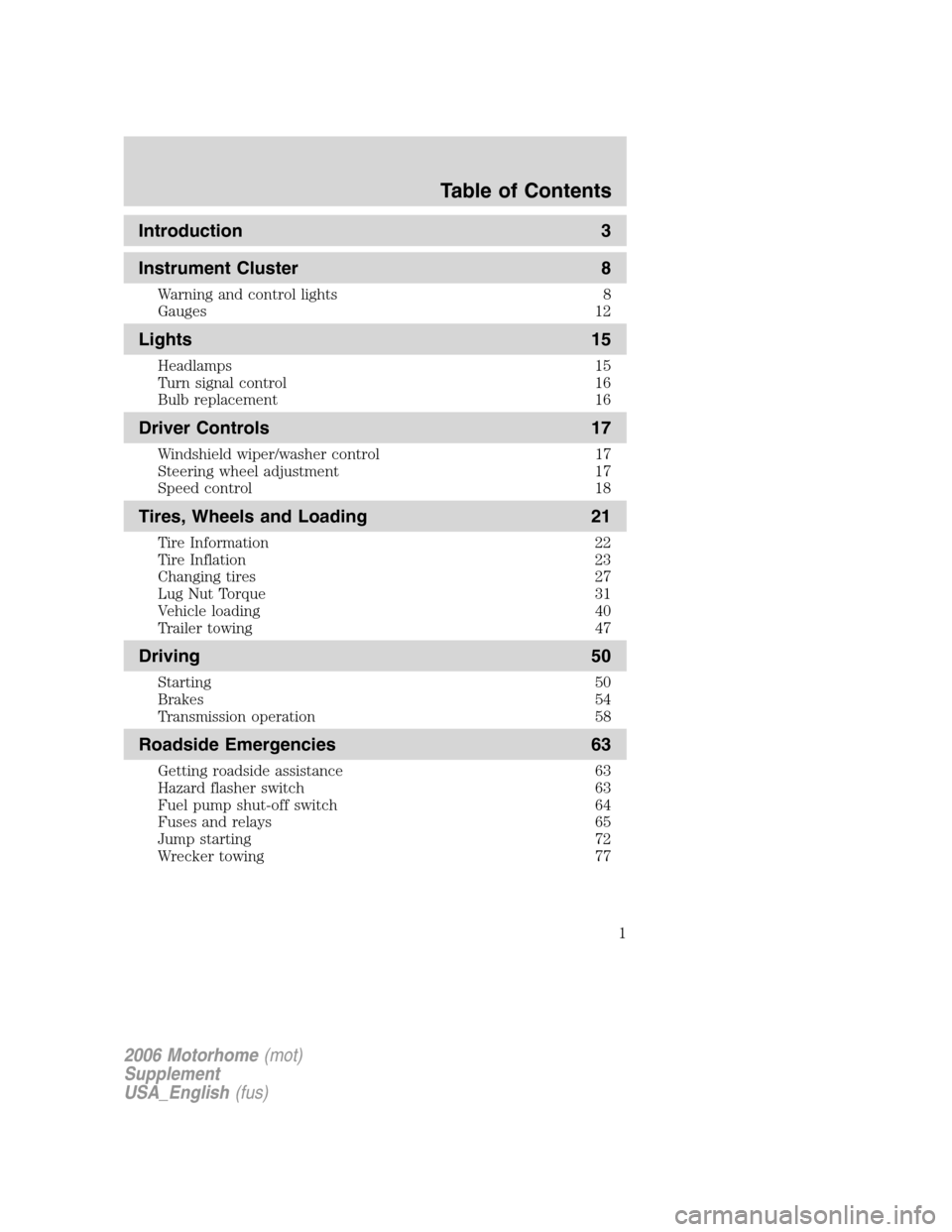 FORD F SERIES MOTORHOME AND COMMERCIAL CHASSIS 2006 11.G Owners Manual 