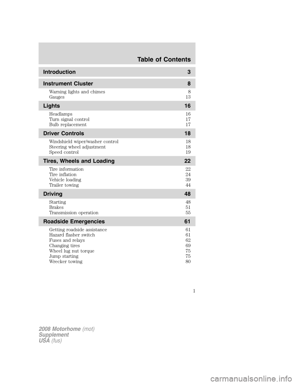 FORD F SERIES MOTORHOME AND COMMERCIAL CHASSIS 2008 11.G Owners Manual 