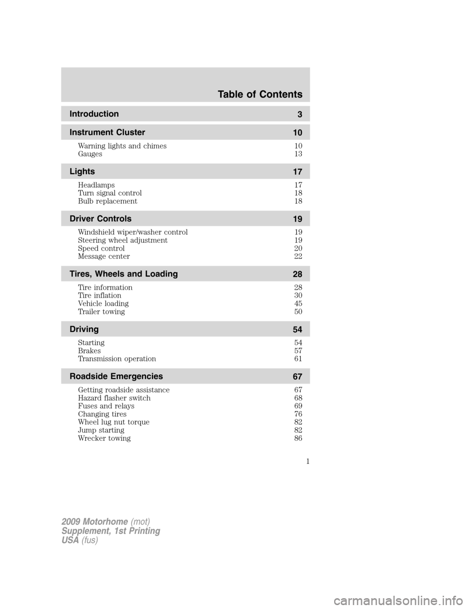 FORD F SERIES MOTORHOME AND COMMERCIAL CHASSIS 2009 12.G Owners Manual 