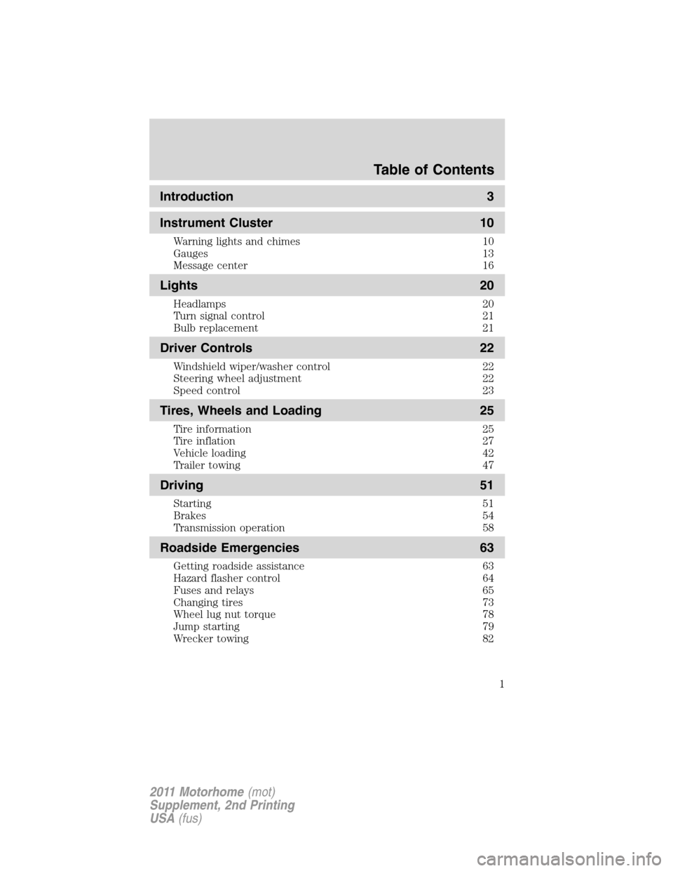 FORD F SERIES MOTORHOME AND COMMERCIAL CHASSIS 2011 12.G Owners Manual 