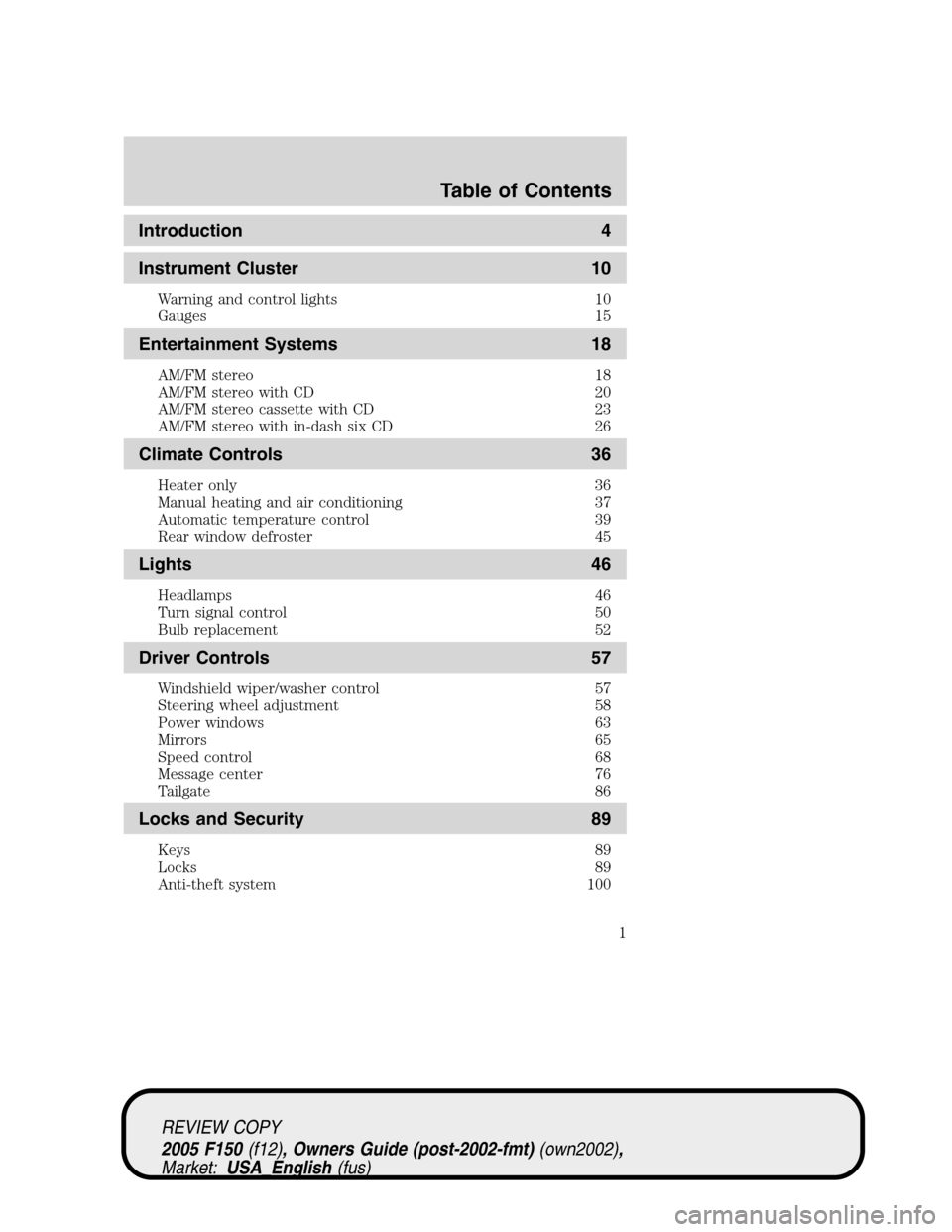 FORD F150 2005 11.G Owners Manual 