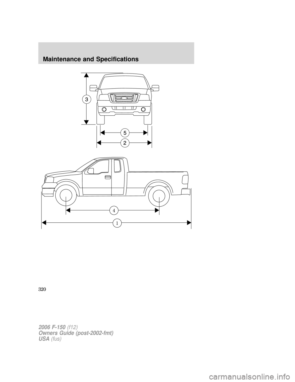 FORD F150 2006 11.G Owners Manual 2006 F-150(f12)
Owners Guide (post-2002-fmt)
USA(fus)
Maintenance and Specifications
320 