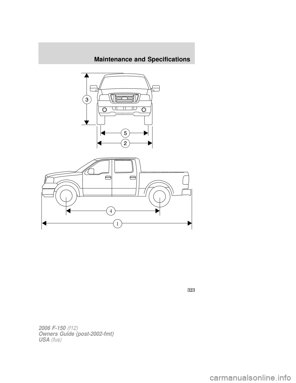 FORD F150 2006 11.G Owners Manual 2006 F-150(f12)
Owners Guide (post-2002-fmt)
USA(fus)
Maintenance and Specifications
323 