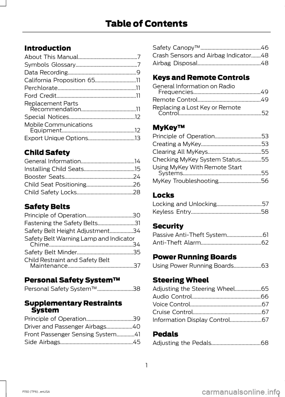 FORD F150 2014 12.G Owners Manual Introduction
About This Manual...........................................7
Symbols Glossary
.............................................7
Data Recording
..............................................