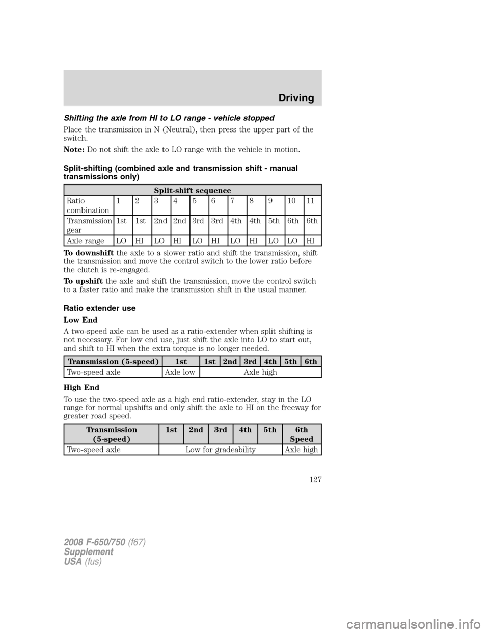 FORD F650 2008 11.G Owners Manual (273 Pages), Page 130 Shifting with