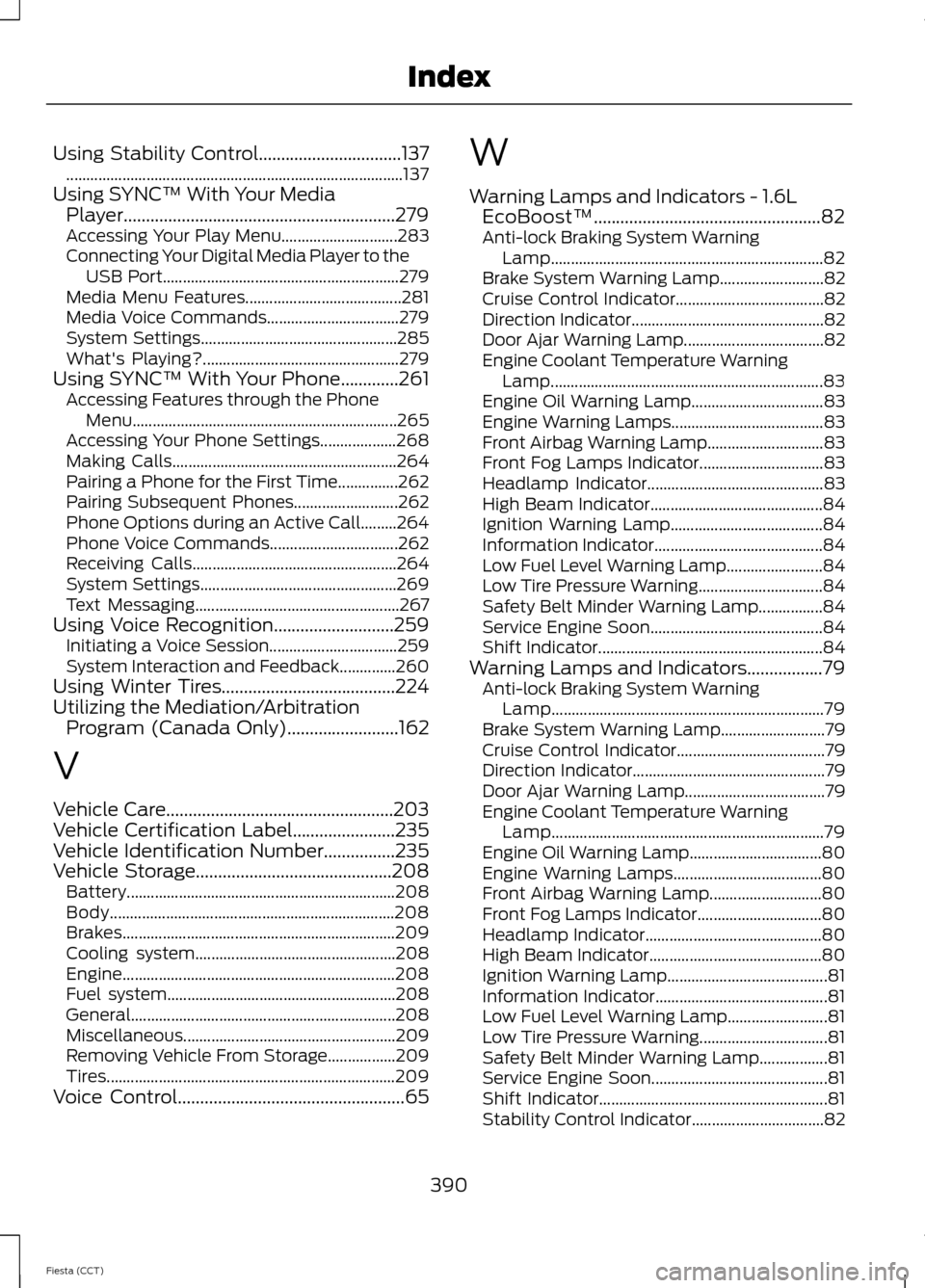 FORD FIESTA 2014 6.G Owners Manual Using Stability Control................................137
........................................................................\
............ 137
Using SYNC™ With Your Media Player..............