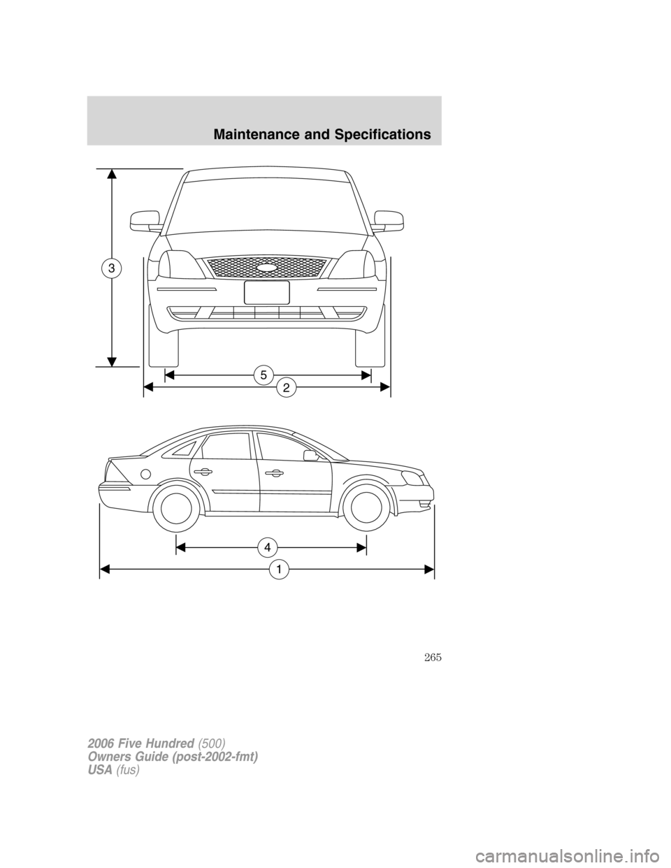 FORD FIVE HUNDRED 2006 D258 / 1.G Owners Manual 5
2
3
2006 Five Hundred(500)
Owners Guide (post-2002-fmt)
USA(fus)
Maintenance and Specifications
265 FORD FIVE HUNDRED 2006 D258 / 1.G Owners Manual 5
2
3
2006 Five Hundred(500)
Owners Guide (post-2002-fmt)
USA(fus)
Maintenance and Specifications
265