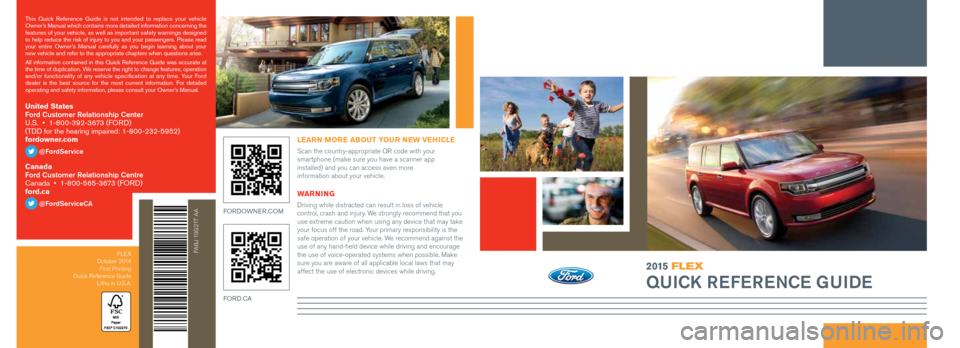 FORD FLEX 2015 1.G Quick Reference Guide 