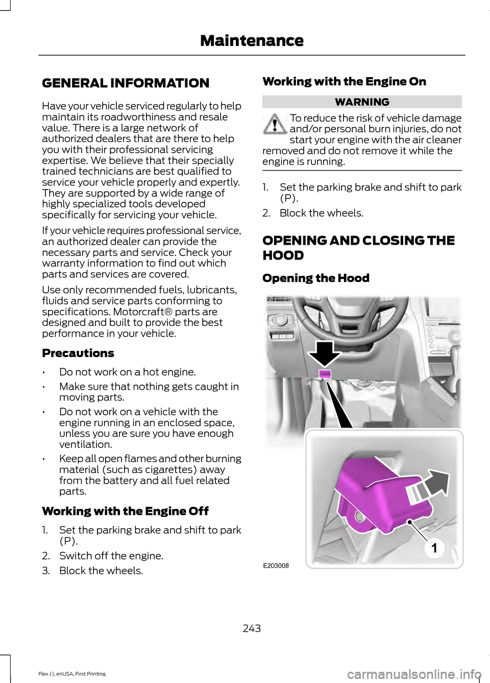 FORD FLEX 2016 1.G Owners Manual GENERAL INFORMATION
Have your vehicle serviced regularly to help
maintain its roadworthiness and resale
value. There is a large network of
authorized dealers that are there to help
you with their prof FORD FLEX 2016 1.G Owners Manual GENERAL INFORMATION
Have your vehicle serviced regularly to help
maintain its roadworthiness and resale
value. There is a large network of
authorized dealers that are there to help
you with their prof